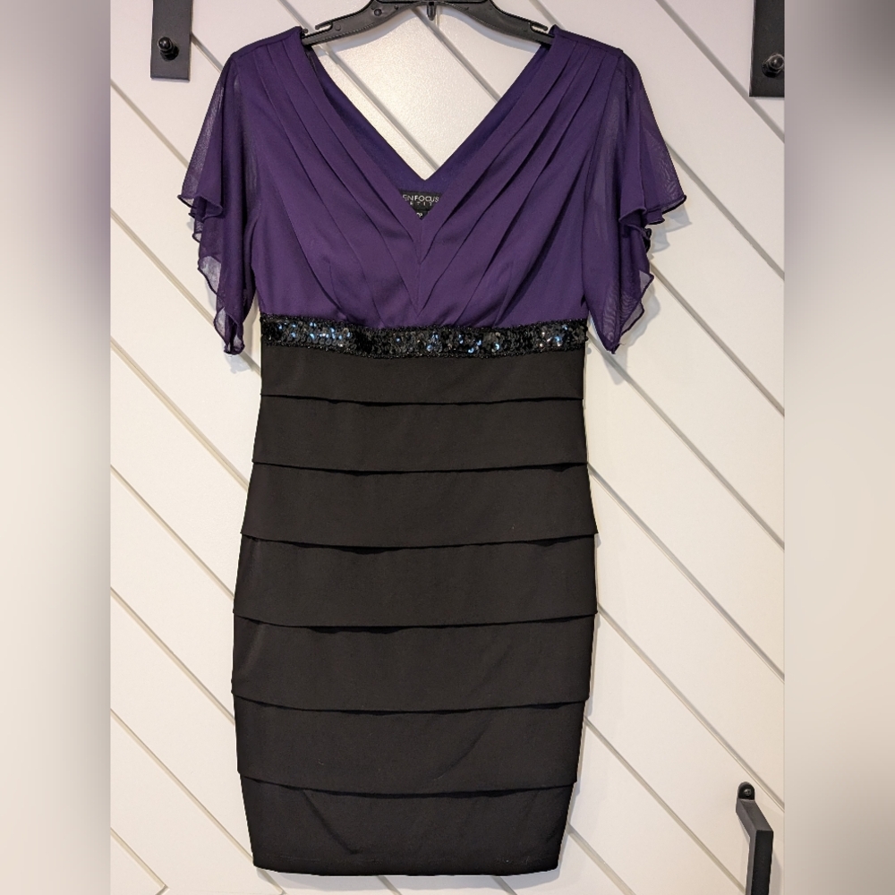 Enfocus Studio Cocktail Midi Purple & Black Dress 6P